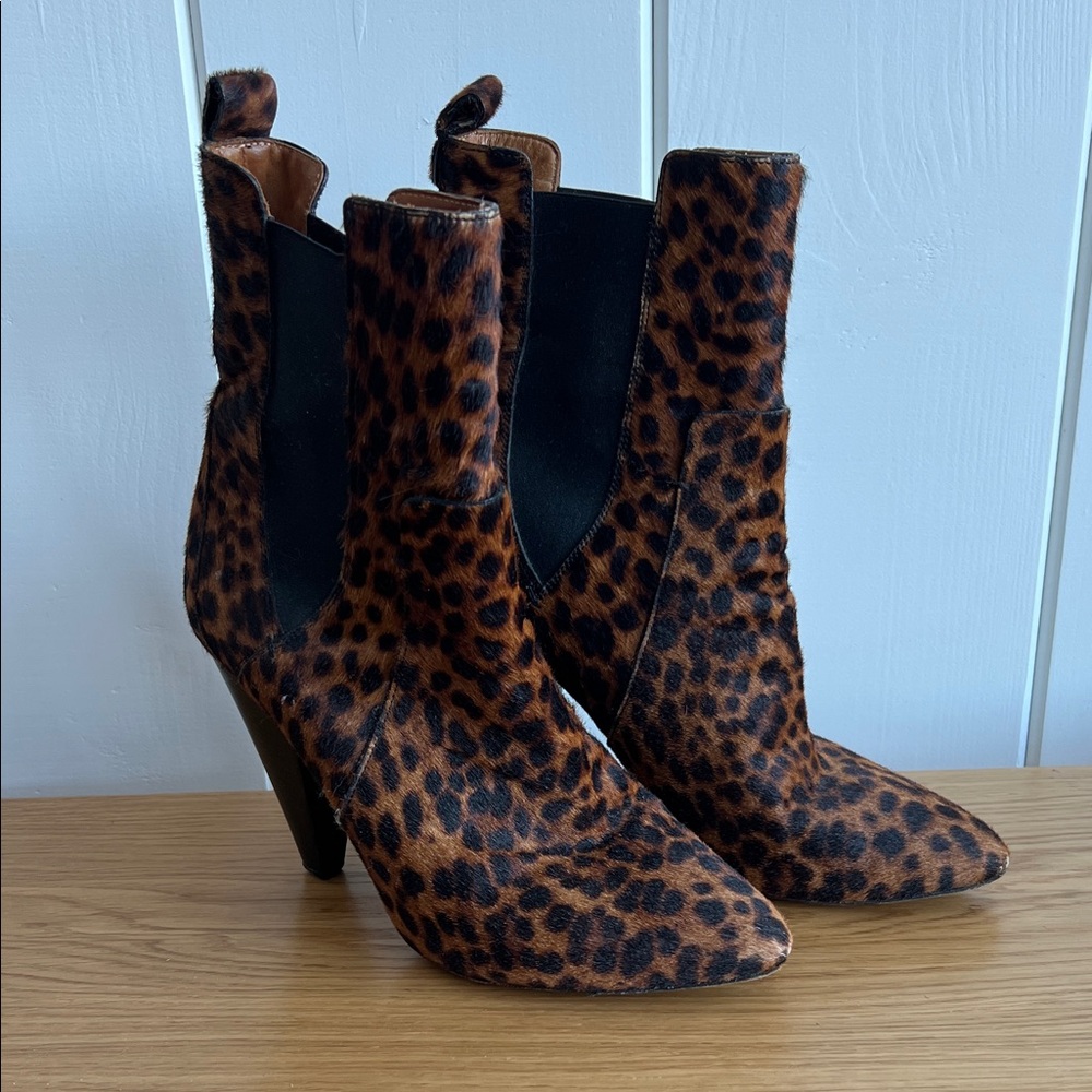 Veronica Beard Brown Leopard Heeled Boots